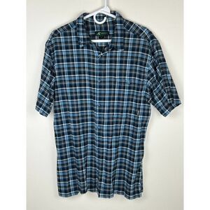 EMS Eastern Mountain Sports Blue Plaid Short Sleeve Button Up Shirt Mens Large